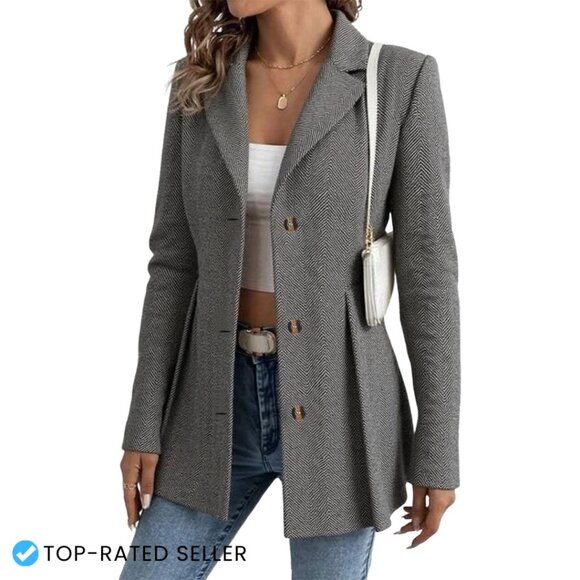 Tweed Blazer Lightweight Cardigan Office Suit Jacket Open Front Long Sleeve